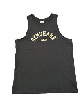 Gymshark Men’s Medium Sleeveless Tank Top Black Graphic Logo 100% Cotton Gym